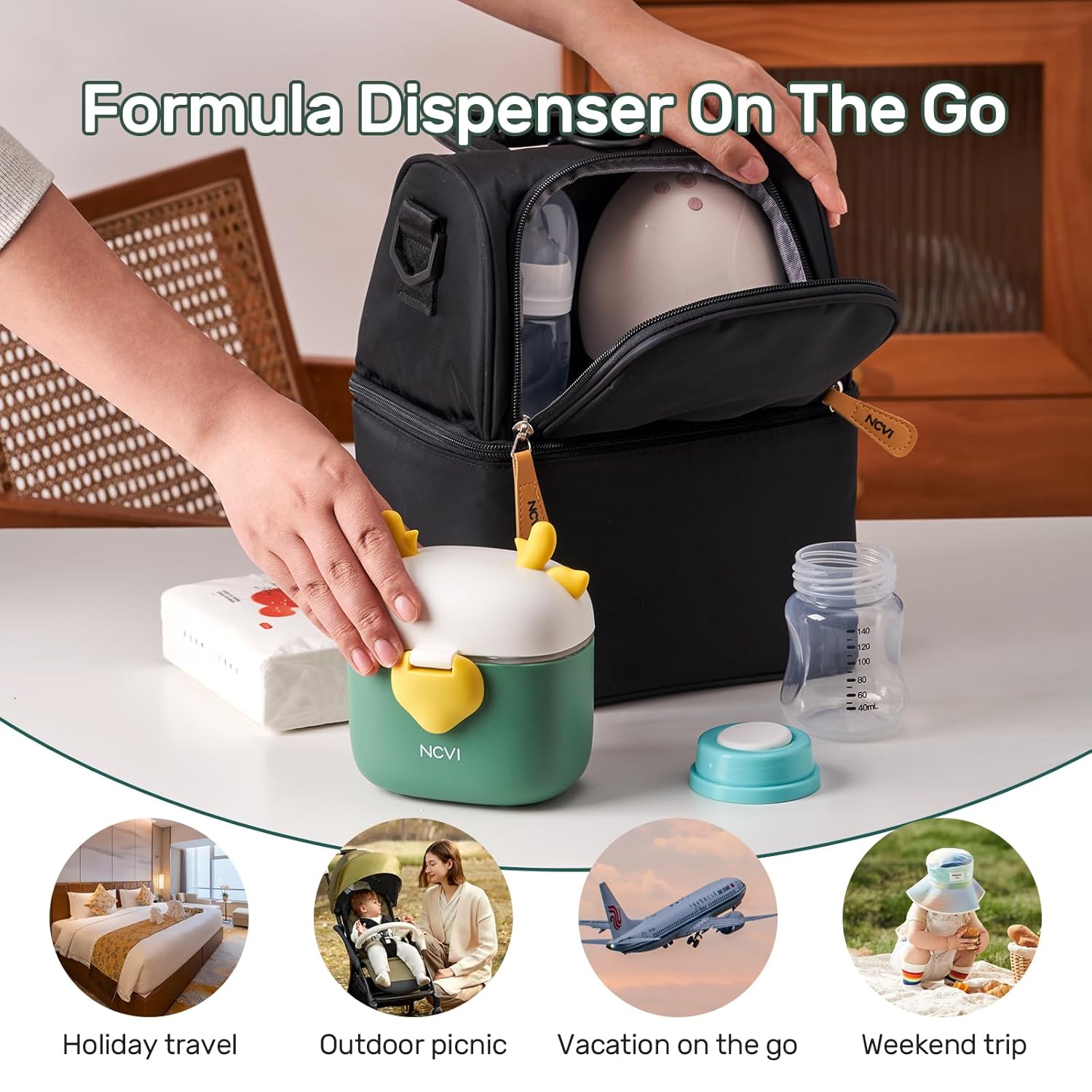 NCVI Baby Formula Dispenser On The Go, Formula Container To Go, Formula Holder for Travel, Outdoor