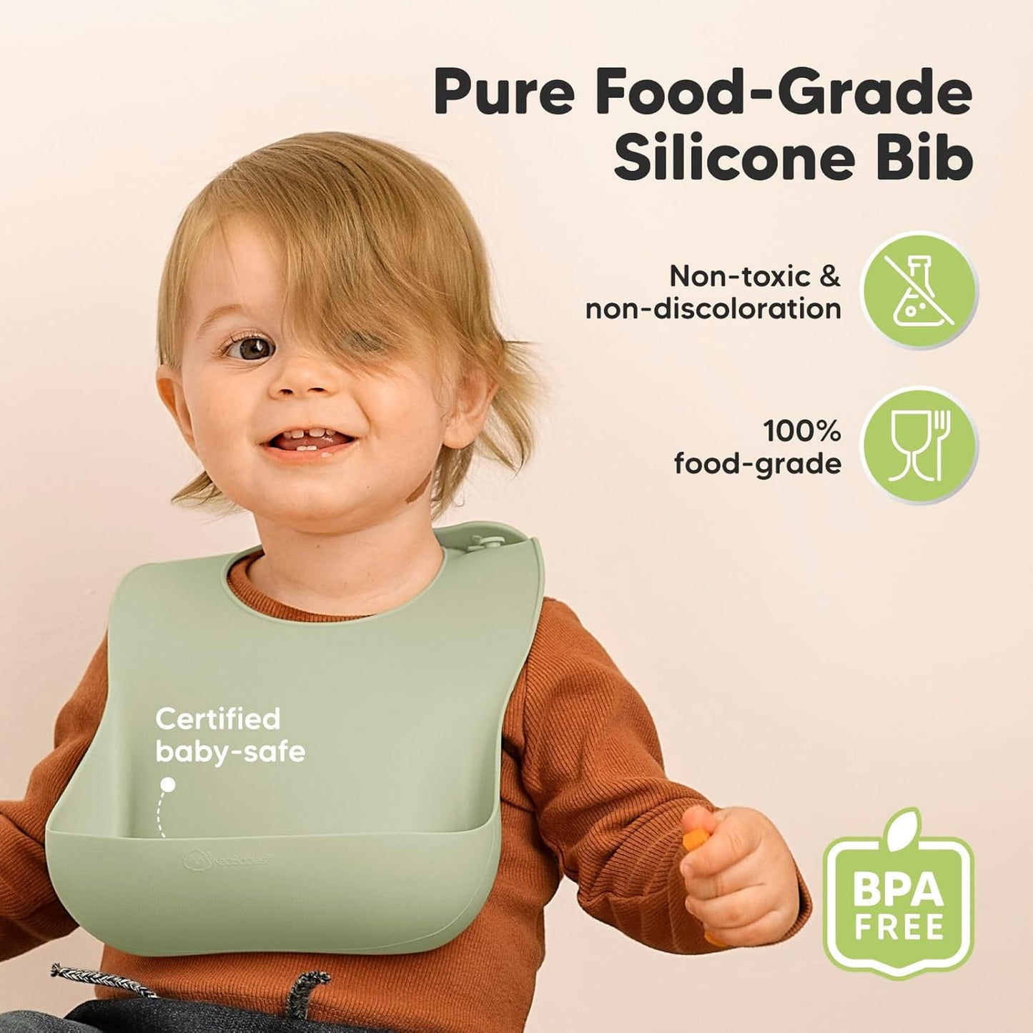 KeaBabies 2-Pack Silicone Baby Bibs for Eating - Sturdy Food-Grade Silicone Bibs for Babies Girl