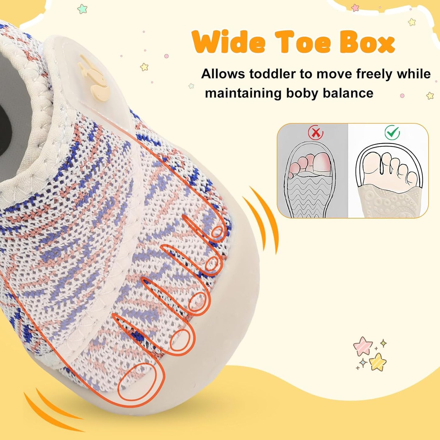 FEETCITY Baby First Walking Shoes Wide Baby Shoes Infant Sneakers Newborn Crib Shoe Barefoot Lightweight Slip On Shoe