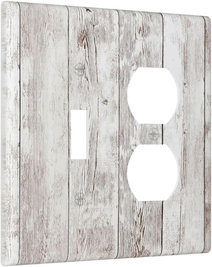 Wallplates Rustic Vintage White Wood Grain 1 Toggle 1 Duplex Switch Plate Electrical GFCI Faceplate Decorative Light Switch Covers for Farmhouse Home Decor