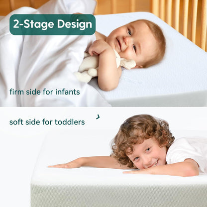 BABELIO Crib Mattress, Toddler Mattress for Toddler Bed, Memory Foam Baby Mattress, Dual Sided with Tencel Cover & Waterproof Lining