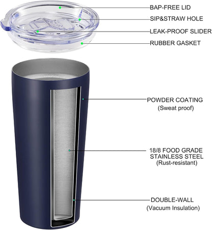 VEGOND 20oz Tumbler Bulk with Lid and Straw 12 Pack, Stainless Steel Vacuum Insulated Tumbler, Double Wall Coffee Cup Travel Mug, Navy Blue
