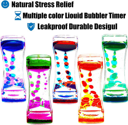 Liquid Motion Bubbler Timer Pack of 5 Colorful Hourglass Liquid Bubbler Sensory Anxiety Toys Autism ADHD Fidget Toys Children Activity Calm Relaxing Desk Toys for Kid's Teenager Adults