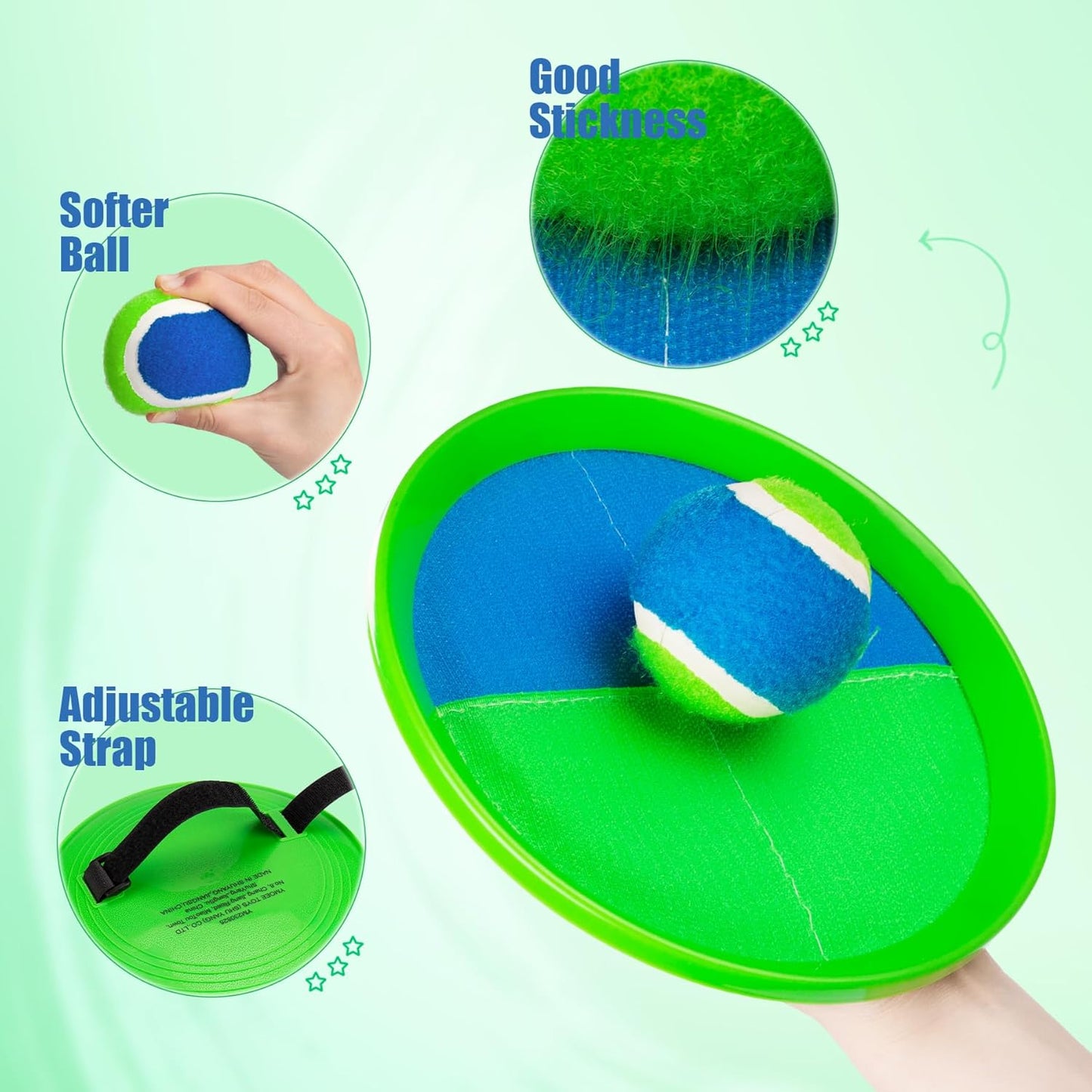 Toss and Catch Ball Set - Indoor Outdoor Toys for Kids Games - Outside Yard Pool Beach Toys for 3 4 5 6 7 8+ Years Old Boys Girls - Classic Birthday Gift - 6 Pack Green