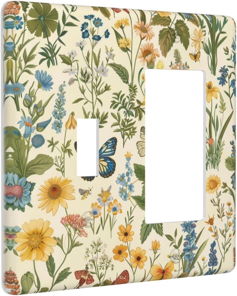 Decorative Outlet Covers Rustic Plant Garden Leaf Flower Butterfly 2 Gang 1 Gang Wall Plate Cover Single Toggle Rocker Combo Light Switch Cover Plate Face Plate for Bedroom Home Decor