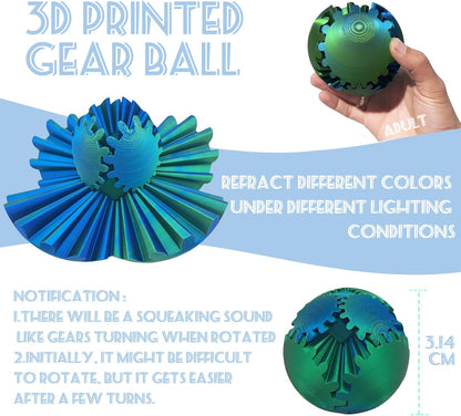 Gear Ball - GearSphere Fidget Toy, 2024 Gear Sphere Cube Puzzlefor Adults Kids Stress and Anxiety Relaxing,3D Printed Spin Ball or Cube Fidget Toy (Green+Blue)