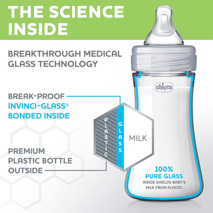 Chicco Duo Deluxe Hybrid Baby Bottle Starter Gift Set with Invinci-Glass Inside and Plastic Outside