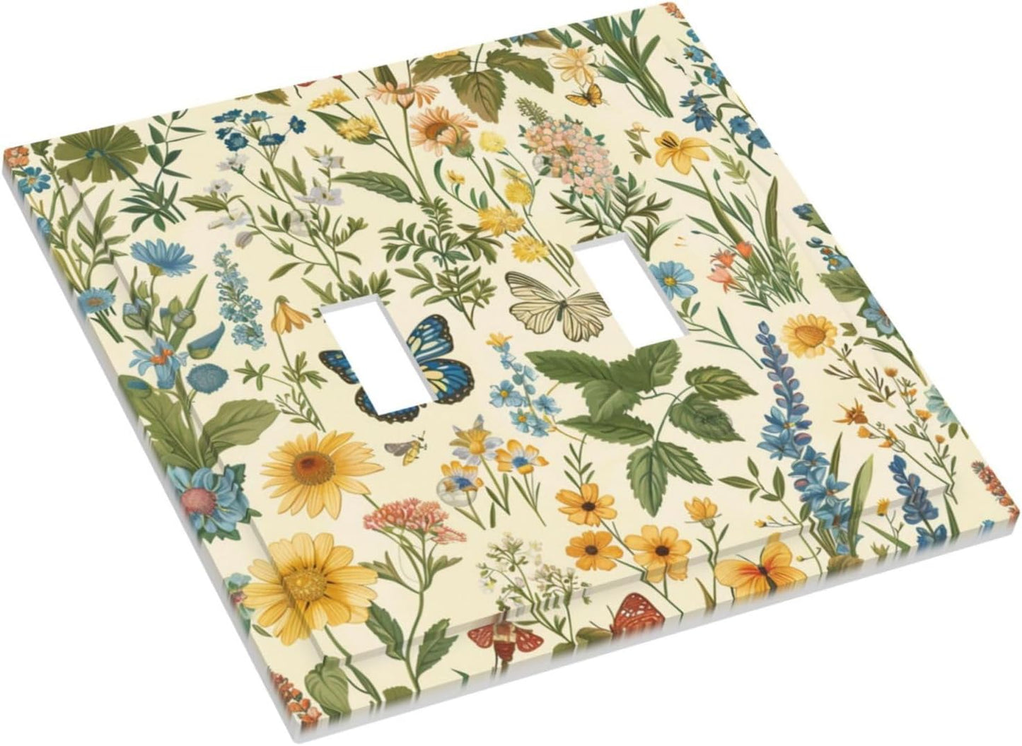 Decorative Switch Covers Plate Rustic Plant Garden Leaf Flower Butterfly 2 Gang Wall Plate Unique Double Toggle Light Switch Plate Wall Cover Plate Faceplate for Bedroom Home Decor