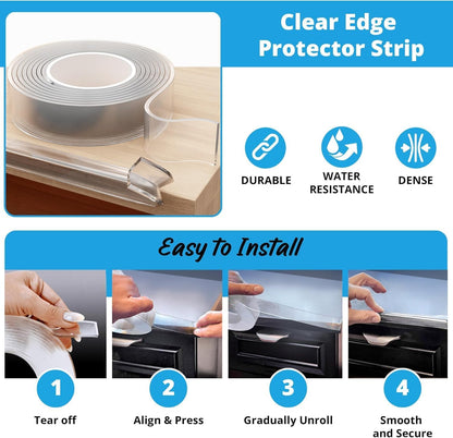 Furniture Corner & Edge Safety Bumpers, 16ft Edge Protector & 4 Clear Corner Protector Baby Proofing. Clear Corner Guards for Corner Table Protector for Kids. Cabinet Edge Protector & Corner Bumpers