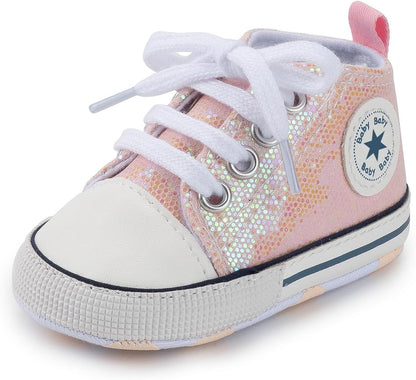 Unisex Baby Girls Boys Canvas High-top Shoes, Newborn Infant Anti-Slip Soft Sole Frist Walking Breathable Sneakers