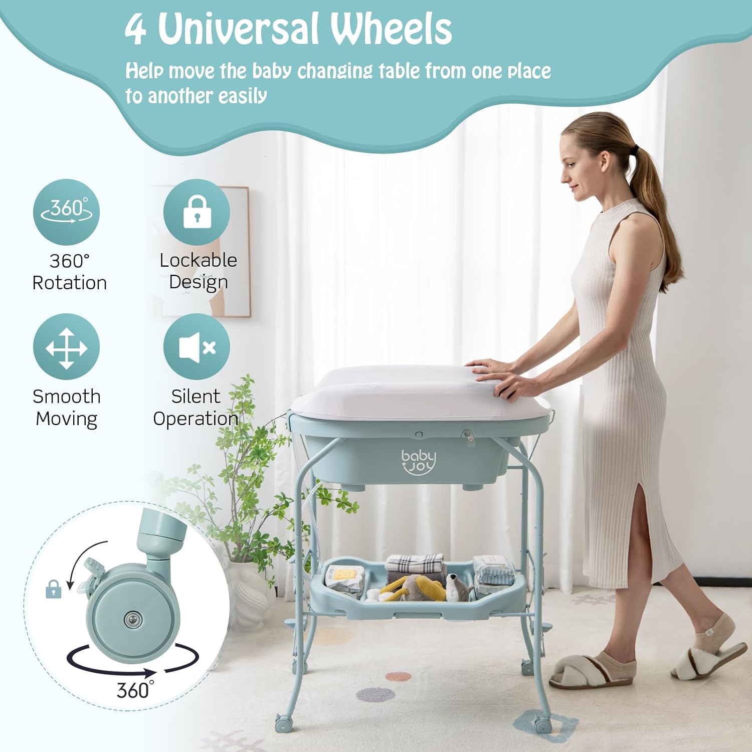 BABY JOY Baby Bathtub with Changing Table, Foldable Infant Diaper Changing Station with Storage