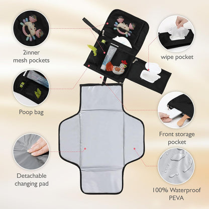 Portable Baby Diaper Changing Pad Smart Organized Diaper Changing Travel Bag with Wipe Dispenser and Waste Bag Dispenser. Infant Gift