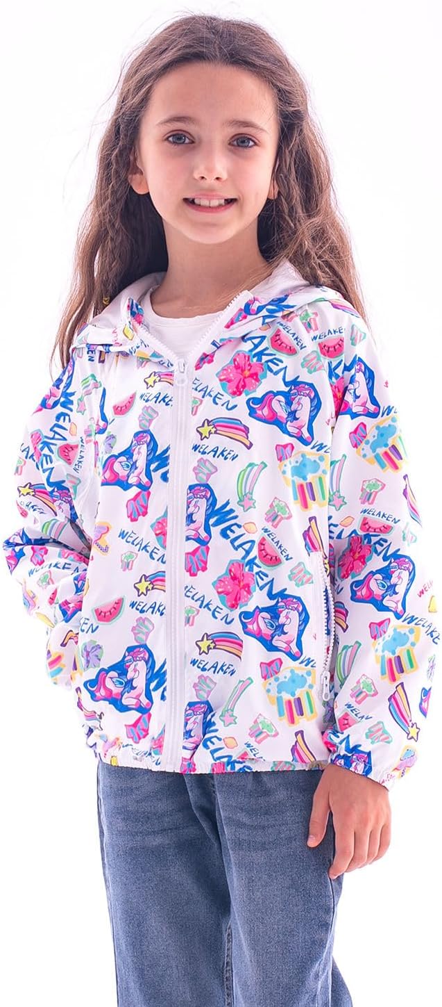 WELAKEN Lightweight Jacket for Girls Kids & Toddler II Girls' Print Water-Resistant Jacket