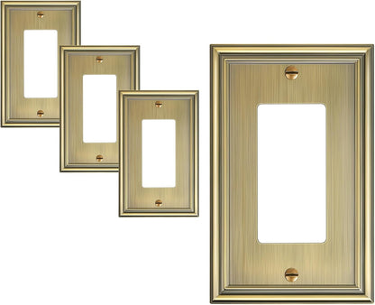 4-Pack Decorator Cover Plate, Antique Brass Decorative Switch Plates and Outlet Covers, Durable