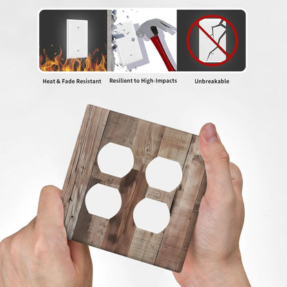 Decorative Outlet Covers Retro Wood Plank Vintaga Wooden Board 2 Gang Wall Plate Cover Double Duplex Receptacle Two Switch Light Switch Cover Plate Jumbo Dual Faceplate for Farmhouse