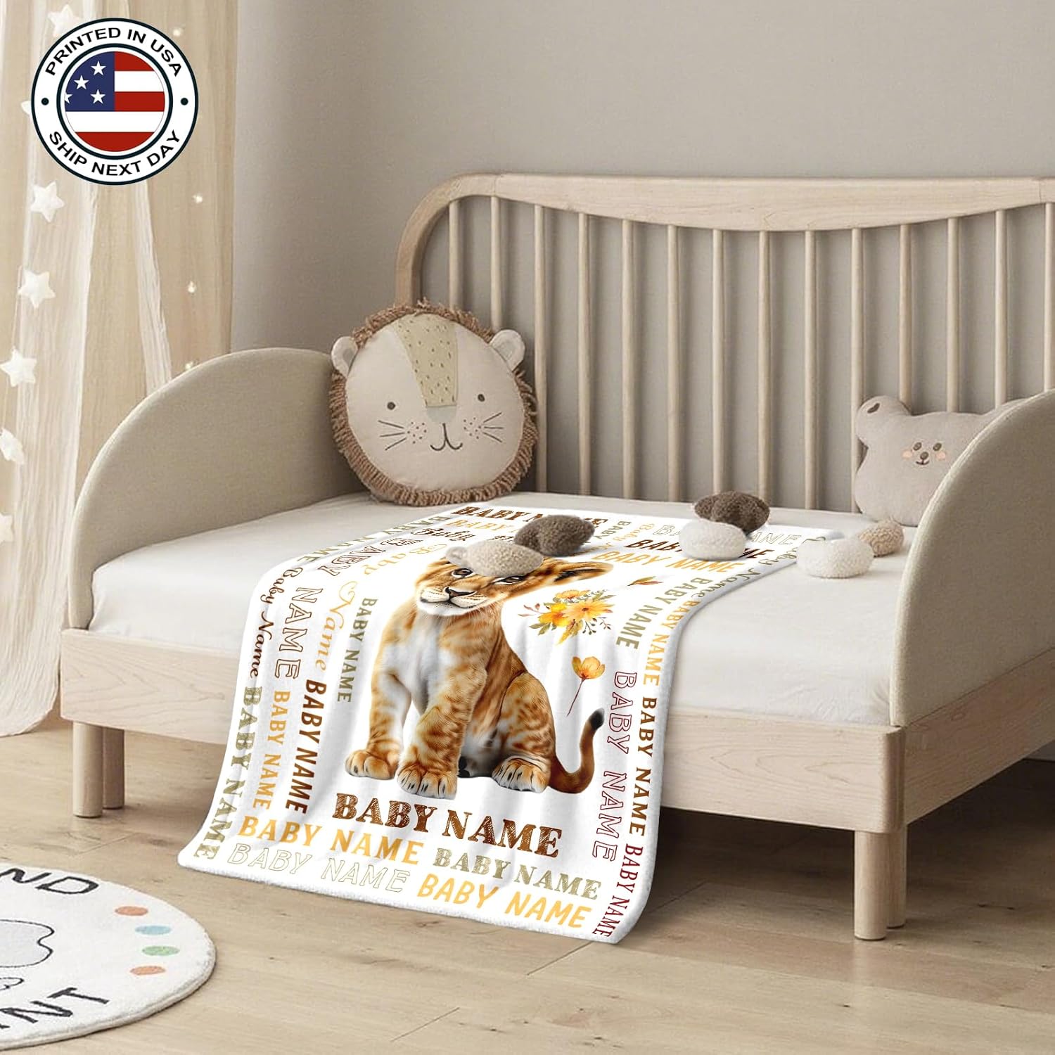 Ship Next Day, Personalized Baby Blanket – Printed in USA, Custom Baby Blanket for Boys & Girls