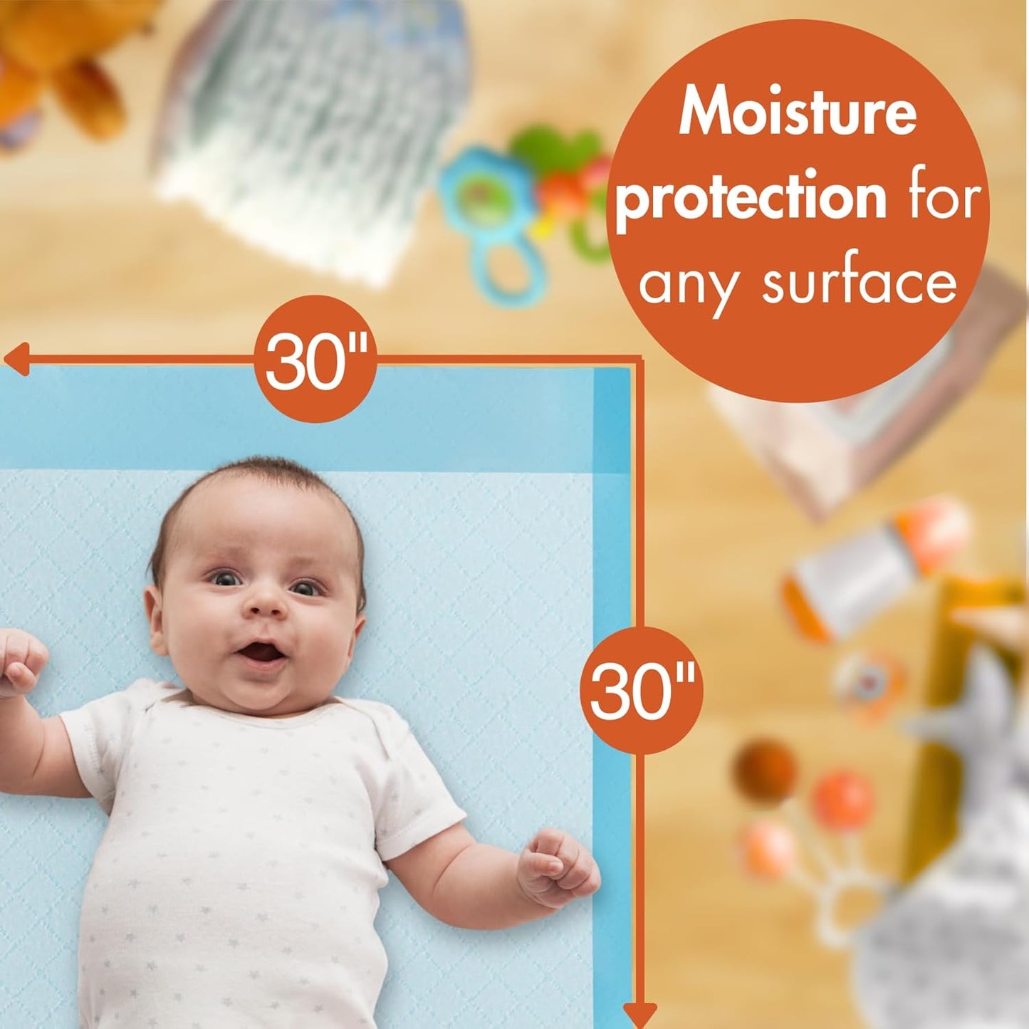 Caring Disposable Underpads, Baby Changing Liner Pads, Light Absorbency, 30 x 30 in, 10-Pack