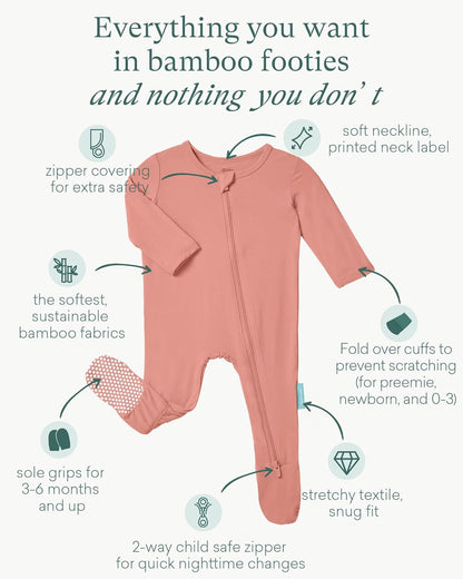Baby Zipper Footie Pajamas, Supersoft Bamboo Rayon Baby Footed Pjs Boy Girl 0-3-6-9-18-24 Month Coverall Sleepers