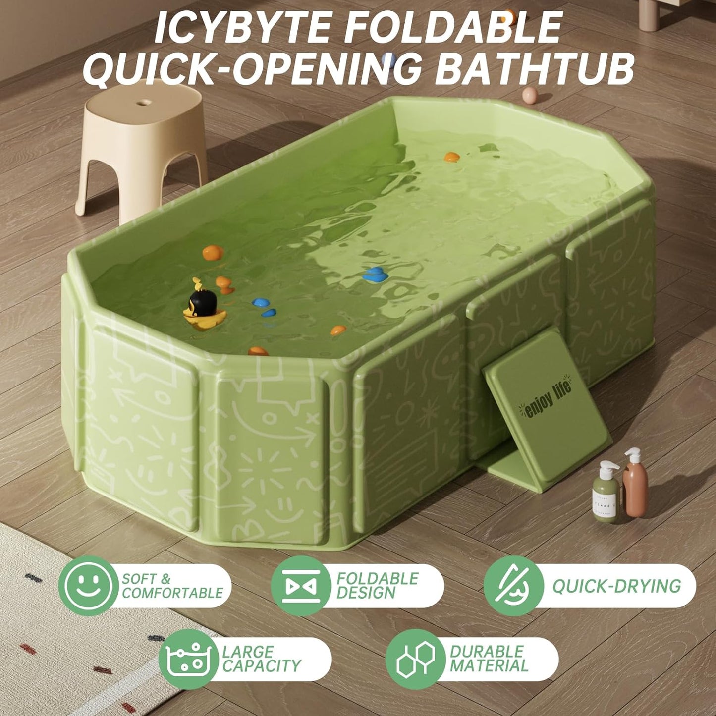 Baby Foldable Kids Bathtub for Infants to Toddler with Non-Slip Base,Easy Storage,Perfect for Small