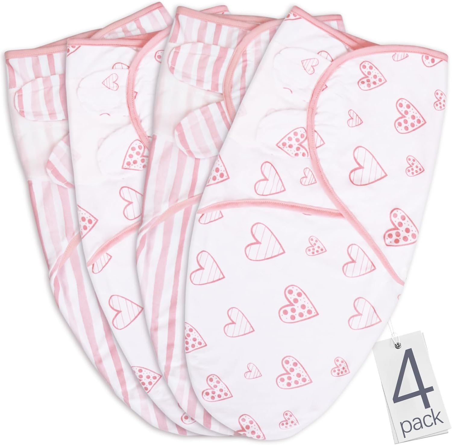 Biloban Baby Swaddle for Girls 0-3 Months, Cotton Blanket, Newborn Essentials, Lovely Pink Print, 4