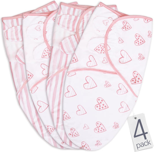Biloban Baby Swaddle for Girls 0-3 Months, Cotton Blanket, Newborn Essentials, Lovely Pink Print, 4