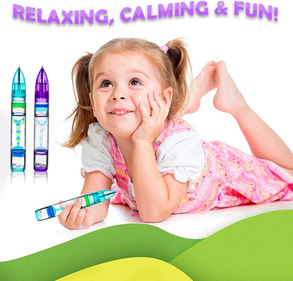 YUE MOTION Liquid Motion Bubbler Pens - Sensory Toy Pens for Classroom-Fidget Pens for Kids and Adults-Colorful Timer Pens for Stress and Anxiety Relief-2 Pack