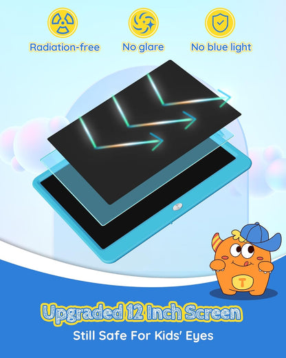 TEKFUN LCD Writing Tablet for Kids Boys Toys, 12 Inch Erasable Doodle Board Colorful Doodle Pad, Mess Free Coloring Board Games Toys Gifts for Toddlers Boys Adults (Blue)