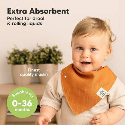 8-Pack Muslin Baby Bibs for Boys, Girls - Muslin Bandana Drool Bibs for Baby Girl & Boy, Drooling Newborn, Teething Toddler, Infant 0-36 Months, 100% Cotton Extra Absorbent & Soft (Spice)