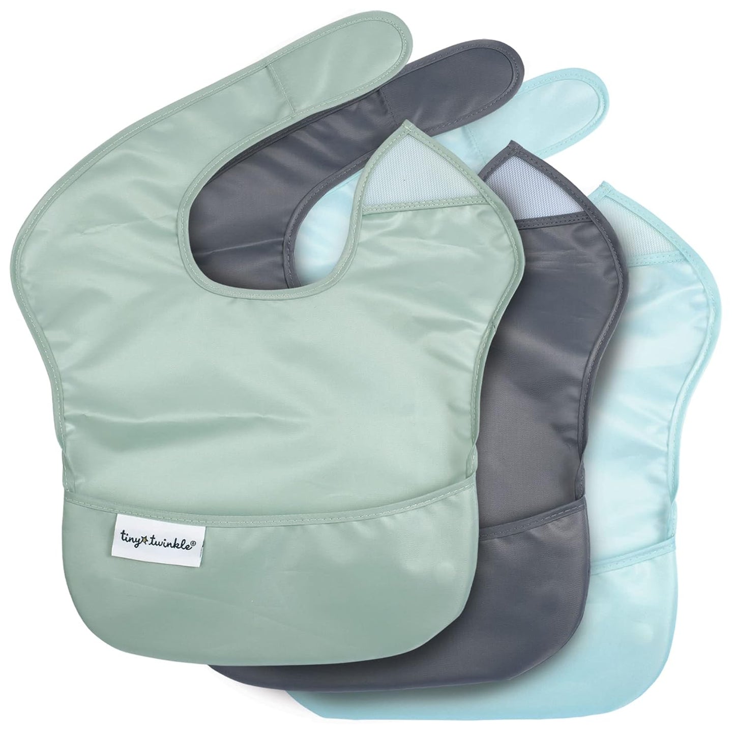 Tiny Twinkle Mess Proof Baby Bibs for Eating - Waterproof, Wipeable Bibs - Toddler Bibs - Travel