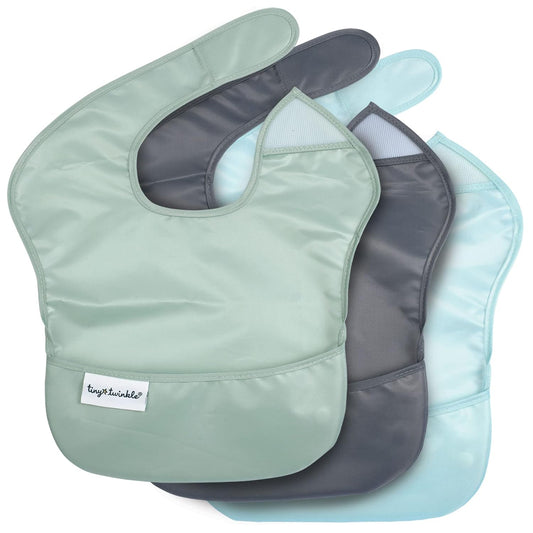 Tiny Twinkle Mess Proof Baby Bibs for Eating - Waterproof, Wipeable Bibs - Toddler Bibs - Travel