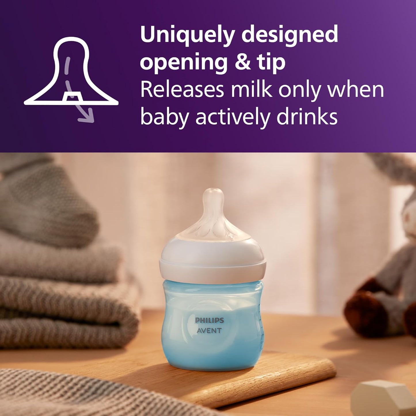 Philips Avent Natural Baby Bottles with Natural Response Nipples (Slow Flow, Flow 2), 4oz, Blue