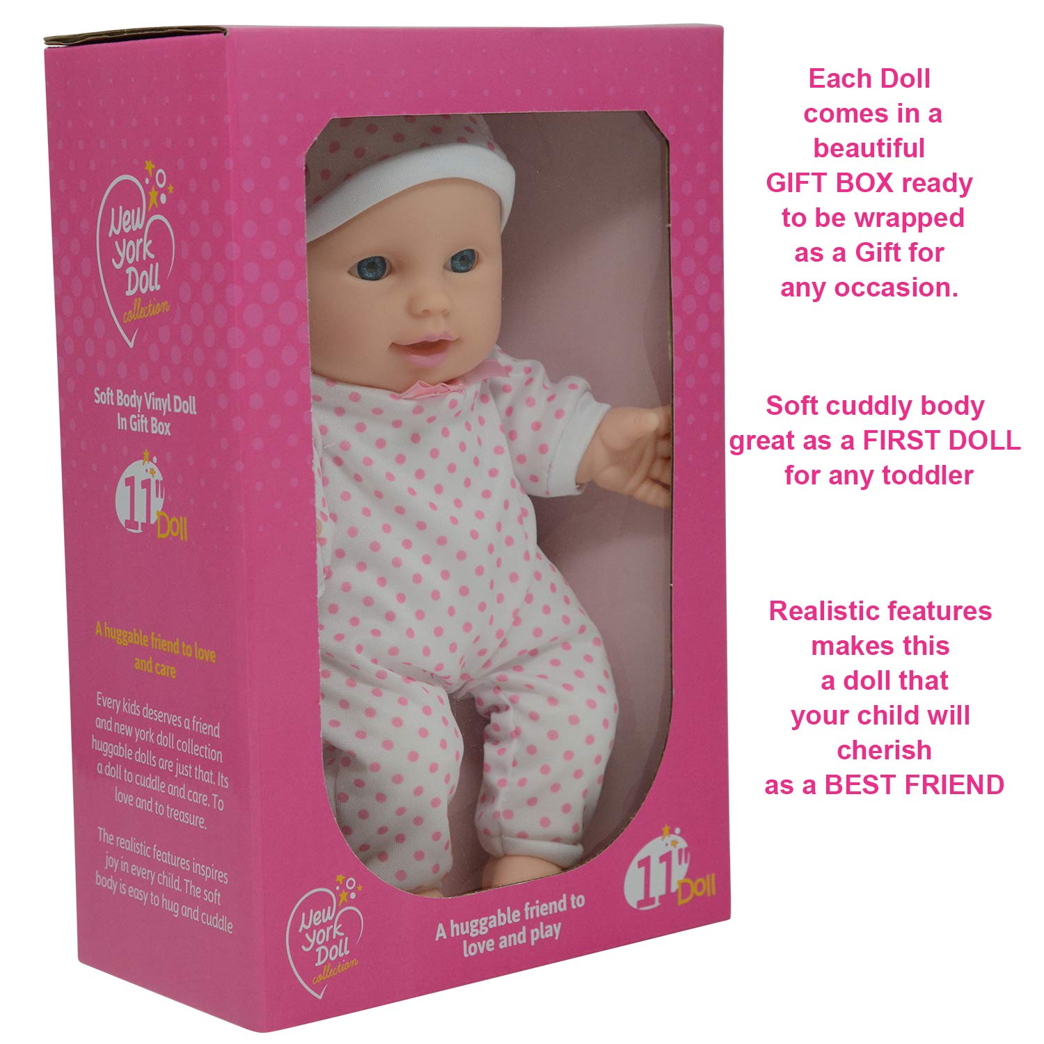 11 inch Soft Body Boy Baby Doll in Gift Box - Doll Pacifier Included -Toy Dolls for Boys and