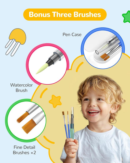 TECJOE Paint with Water Coloring Books for Toddlers, Marine Animal Series Watercolor Set with 3 Brushes, Mess Free Painting Activity for Kids Ages 4 5 6 7 8, Christmas Gifts Arts & Crafts Toy