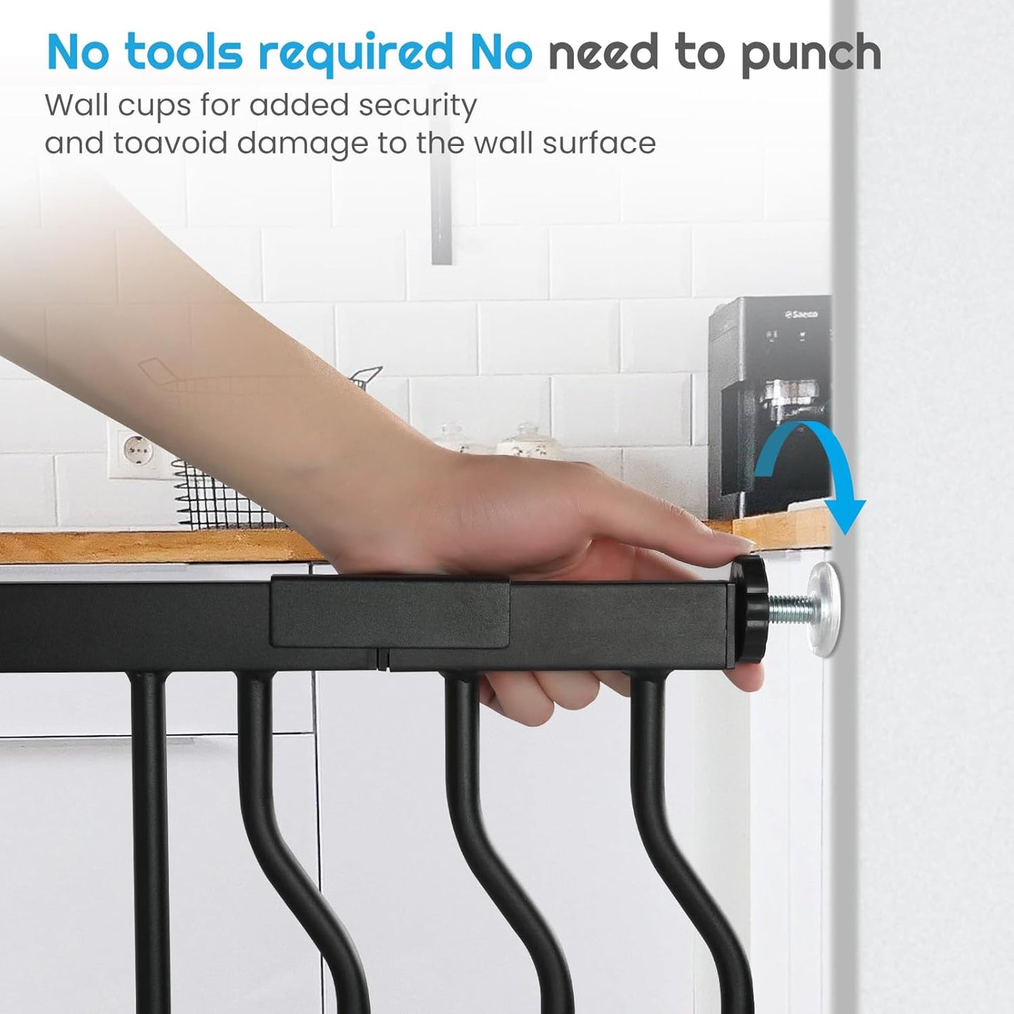 Extra Wide Baby Gate for Stairs Doorways with Door, 30" Tall 47.7-57.1" Wide Easy Install Dog Gate Indoor, Safety Metal Pressure Mounted Pet Gate with Walk-Thru Auto Close for the House, Black