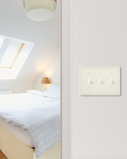 2-Pack Triple Toggle Light Switch Cover Plate, Pearls Decorative Switch Plate Covers, Light Almond 3 Gang Metal Wall Plate, Corrosion Resistant