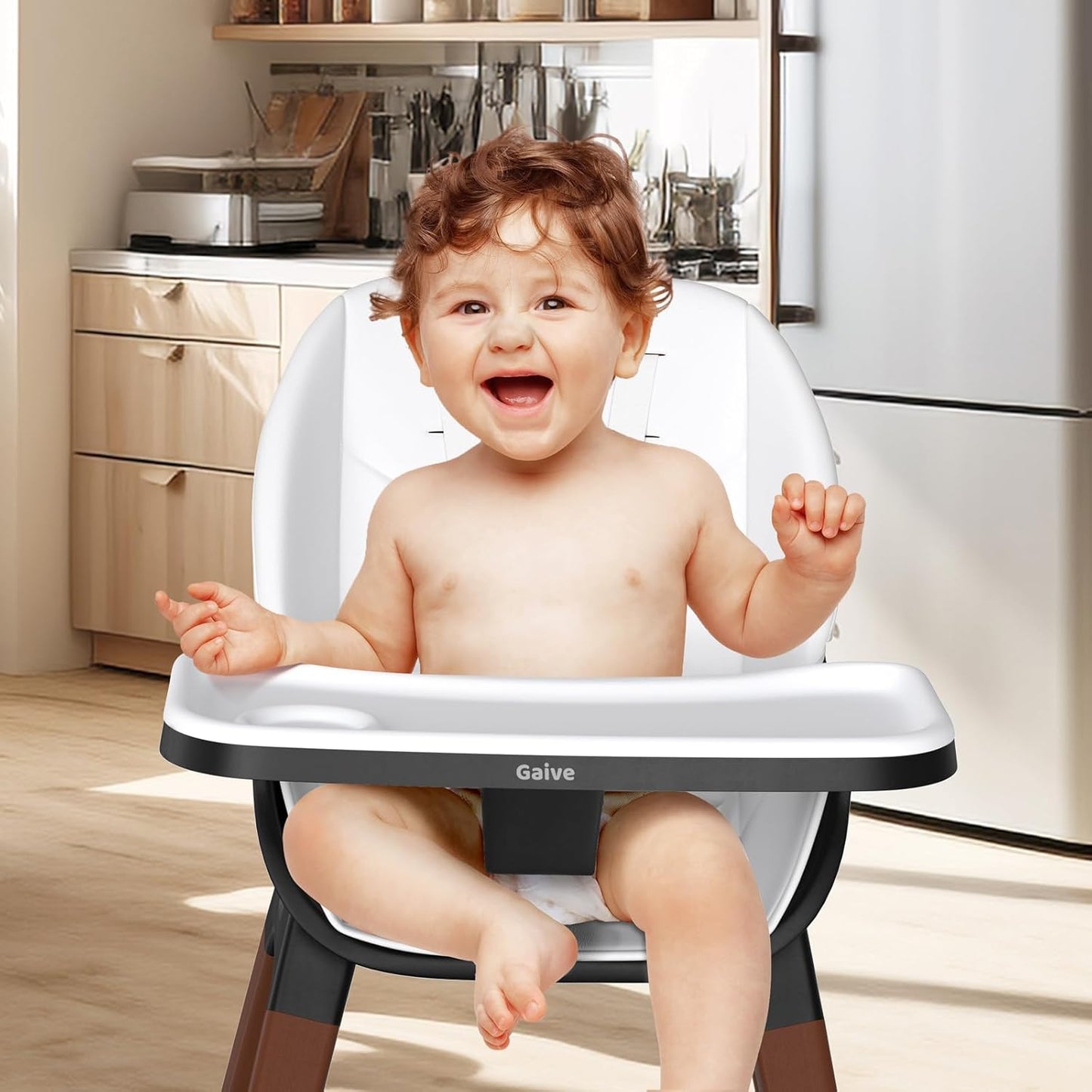 8 in 1 Highchair, Convertible Wooden Baby High Chair with Tray, Adjustable High Chair for Babies