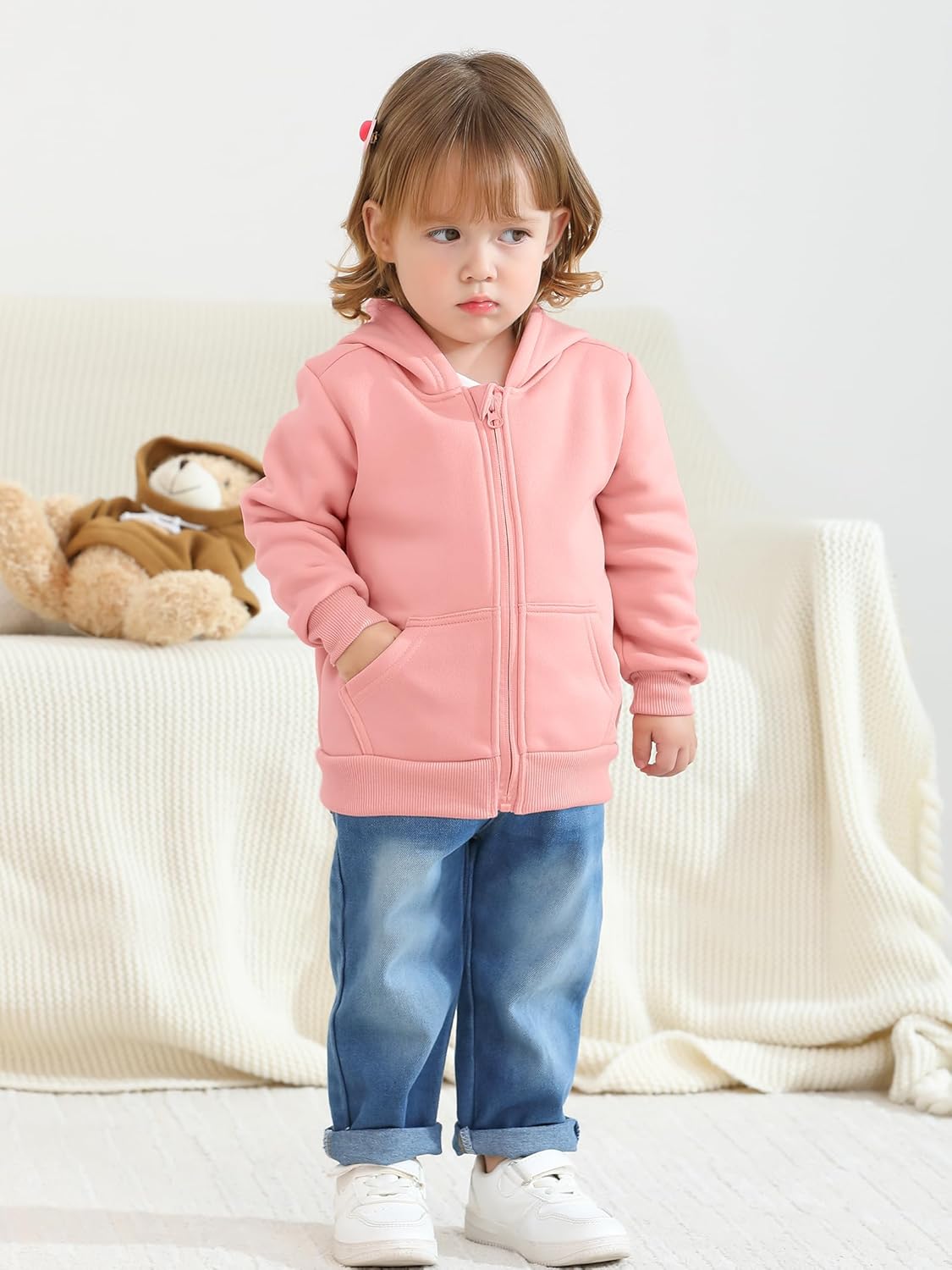 Cooraby 3 Pieces Baby and Toddler Girls Fleece Full-Zip Hoodies Lightweight Jacket with Pockets Winter Coat for Baby Girls