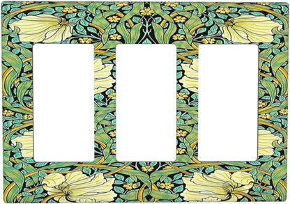 Light Switch Covers William Morris Vintage Floral Yellow Flowers Green Leaf 3 Gang Rocker Electrical GFCI Decorative Triple Outlet Wall Plate Cover Switchplate for Bedroom living Room Decor