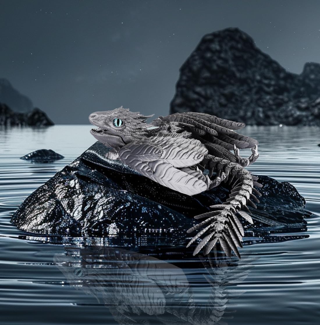 3D Printed Dragon with Wings 3D Printed Animals Articulated Dragon Fidget Dragon 3D Printed Toys Dragon Toy Desk Pets Home Office Decor (Sliver)