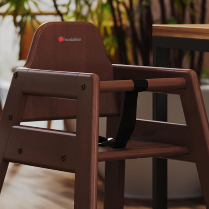 Foundations Neat Seat Wood Highchair for Restaurants, Easy to Clean, “No-tip” Feet, 3-point Safety