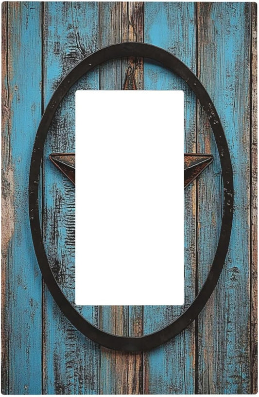Decorative Outlet Covers Rustic Wood Country Barn Texas Star On Teal 1 Gang Single Rocker Light Switch Cover Plate Wall Plates Gfci Faceplate For Farmhouse Cabin Decor