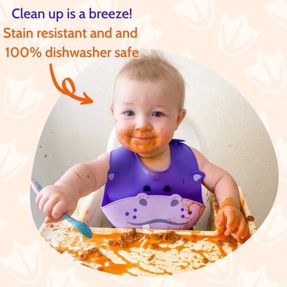 Silly Goose Set of 2 Silicone Baby Bibs, for Babies and Toddlers, Waterproof, Adjustable, Soft