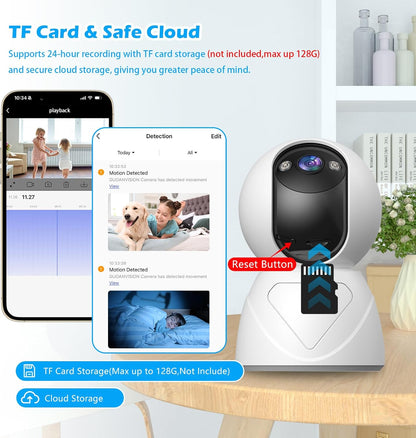 Indoor Pan/Tilt Security Camera, 5G WiFi Home Cameras for Baby Monitor/Pet Camera, Auto-Focus and Zoom, Motion Detection, 2-Way Audio, Siren, Color Night Vision, Cloud & SD Card Storage