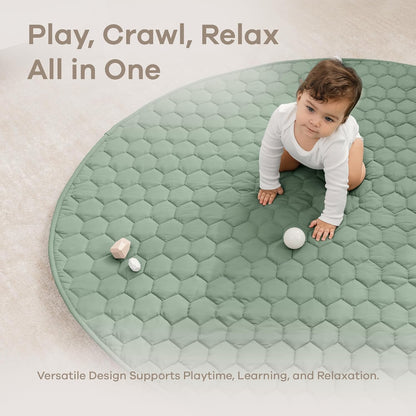 Comfy Cubs Round Kids Play Mat - Large 60 inches Soft Quilted Baby Floor Mat with Non-Slip Bottom - Plush Design for Toddlers' Playtime and Relaxation - Comfortable and Durable - Fern