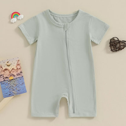 Merqwadd Baby Boy Girl 2 Pack Romper Short Sleeve Zipper Jumpsuit Plain Summer Clothes