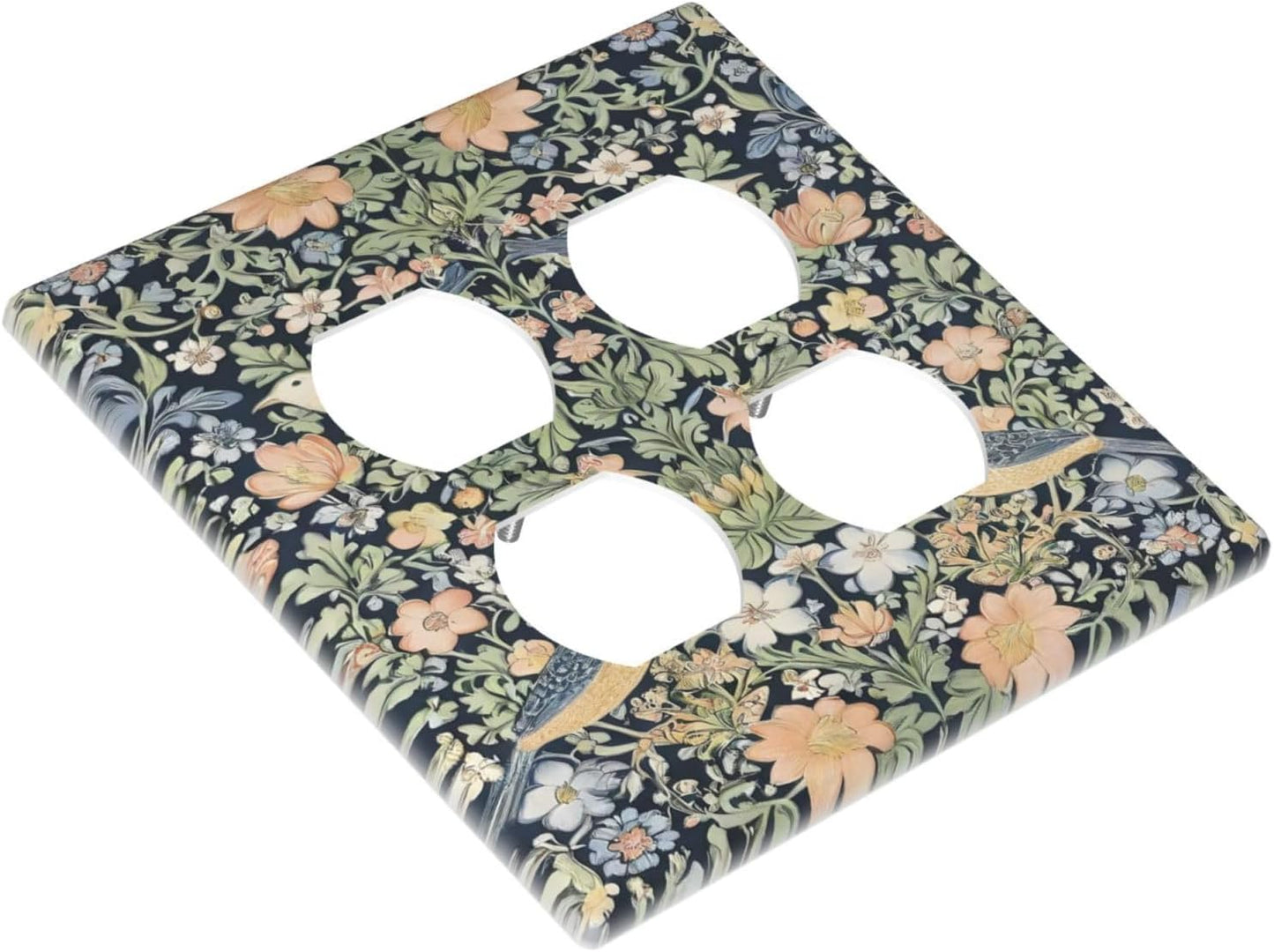 Decorative Outlet Covers Rustic Morris Birds Green Leaf Flower 2 Gang Wall Plate Cover Double Duplex Receptacle Two Switch Light Switch Cover Plate Jumbo Dual Faceplate for Home Decor