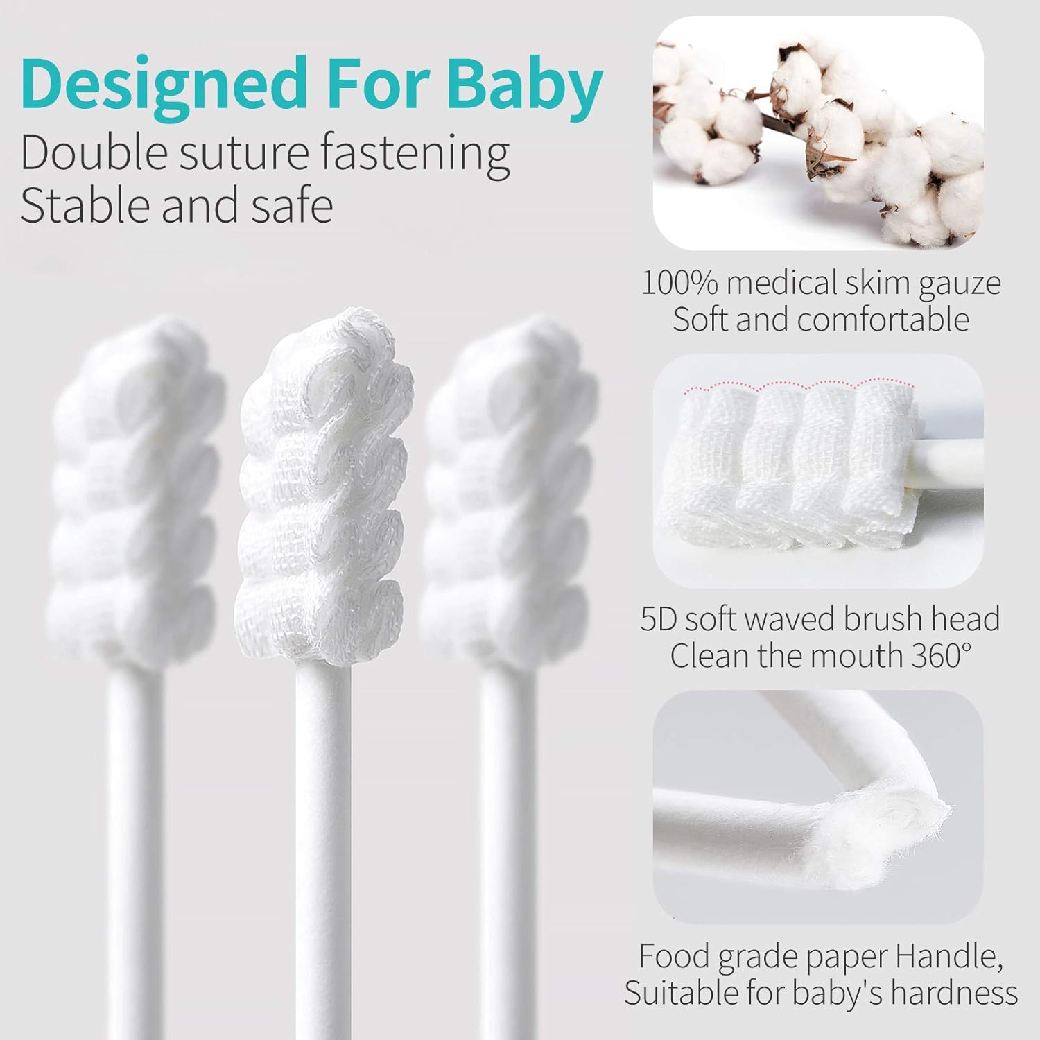 dearlomum Baby Tongue Cleaner, Newborn Toothbrush, 48PCS Disposable Infant Clean Mouth,Gauze Gum