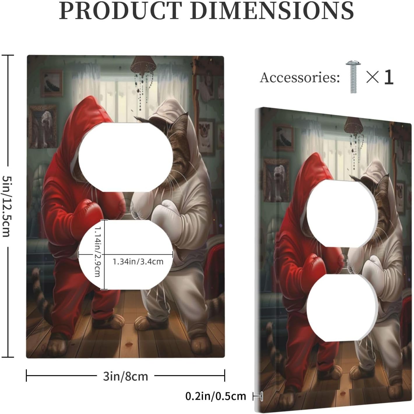 Decorative Outlet Covers Funny Red Boxing Cats White Tomcat 1 Gang Duplex Light Switch Cover Plate Wall Plates for Electrical Outlets Switchplate Faceplate for Bedroom Home Decor