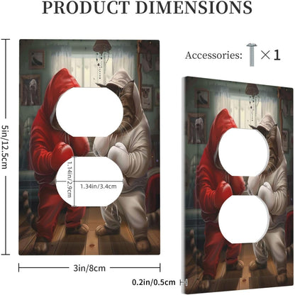 Decorative Outlet Covers Funny Red Boxing Cats White Tomcat 1 Gang Duplex Light Switch Cover Plate Wall Plates for Electrical Outlets Switchplate Faceplate for Bedroom Home Decor