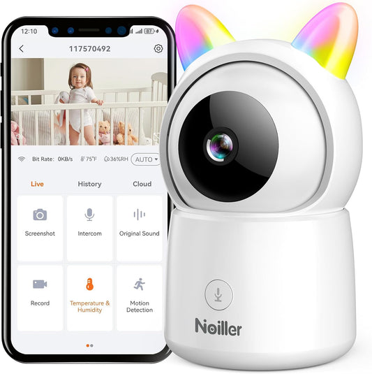 1080P Pan/Tilt Security Camera for Baby Monitor, 2.4G WiFi Pet Camera with Motion Detection, Night Vision, 2-Way Talk, RGB Night Lights, Lullabies, TF/Cloud Storage, Works with Alexa & Google Home